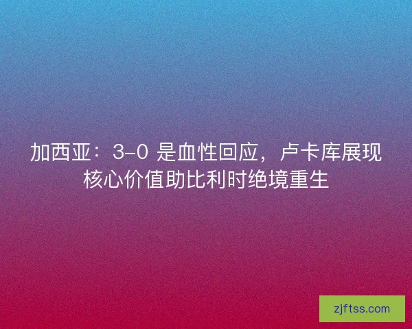 加西亚：3-0 是血性回应，卢卡库展现核心价值助比利时绝境重生